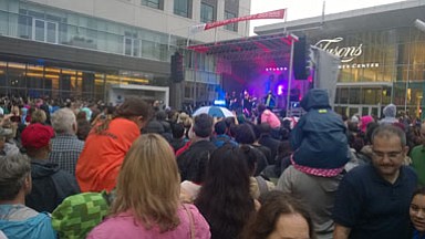 Hundreds of Mandisa fans gathered at Tysons Corner Center Friday evening to watch a music star sing in the rain. The three-time Grammy Award nominee and 2014 winner did not disappoint as concert goers danced beneath umbrellas while watching her perform through their smartphones. 
