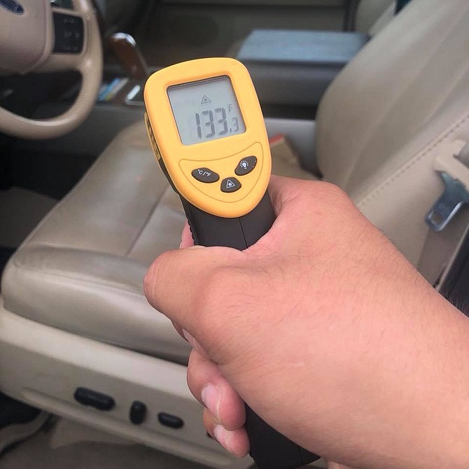 Temperature inside a car during the heatwave.