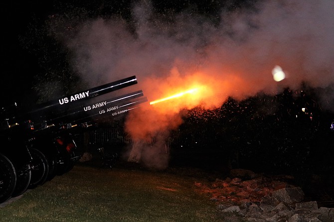 Cannon fire from the Presidential Salute Battery of the 3rd United States Infantry Regiment at Joint Base Myer-Henderson Hall highlights the grand finale fireworks display during Tchaikovsky's “1812 Overture” at the City of Alexandria’s 268th birthday celebration July 7 at Oronoco Bay Park.