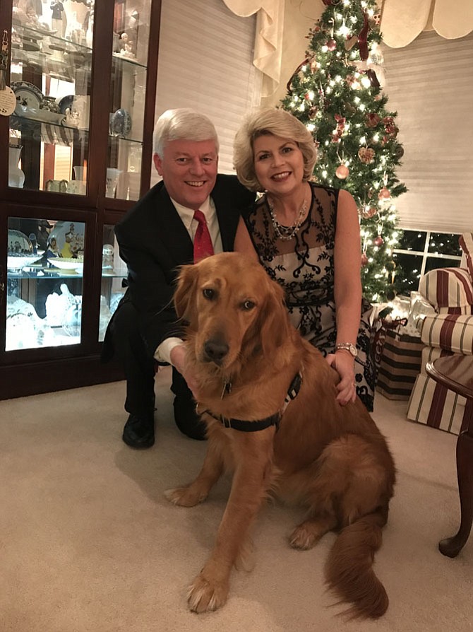 Willie Forrester puts on his best face for a Christmas photo with the Forresters, who adopted him from Kyra’s Rescue, which saves homeless dogs from Turkey and brings them to homes in the United States.
