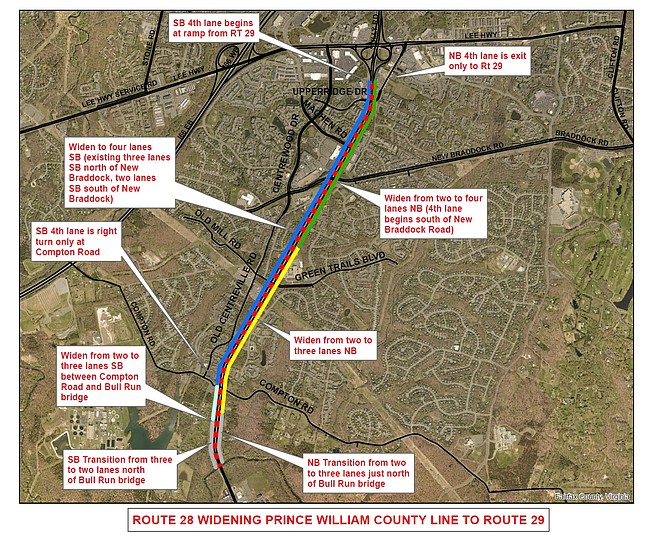 The Route 28 widening project’s current, preferred, design concept is a hybrid of six, seven and eight lanes.