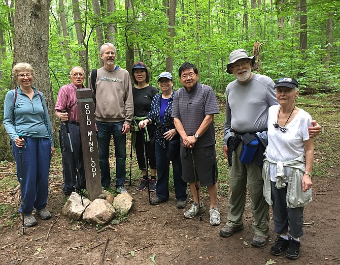 Participants in the Memorial Day Potomac Community Village Canal Walk are (from left) Sheila Taylor, Barry Taylor, Scott Brown, Judy Chung, Sheila Moldover, Fung-Lung Chung, Don Moldover and Valen Brown.