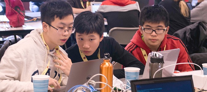 High school students participate at Hack BI, a computer programming competition hosted at Ireton in January.
