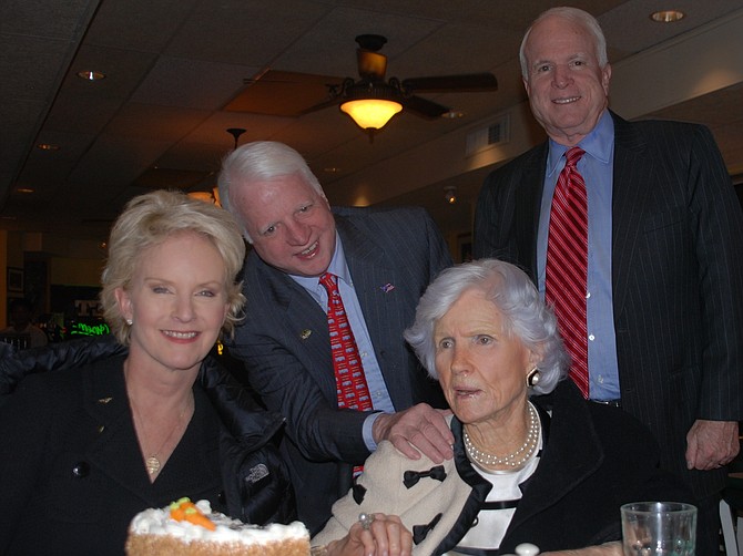 In February of 2011, John McCain, right, celebrated his mother Roberta’s 99th birthday in Alexandria along with his wife Cindy and brother Joe McCain.