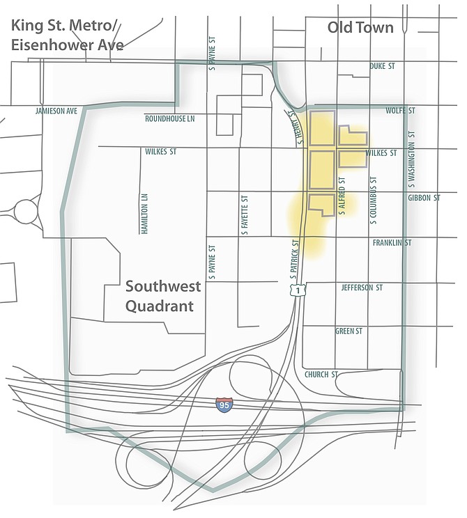 General area affected by the Route 1 South Housing Affordability Strategy, shown in yellow.
