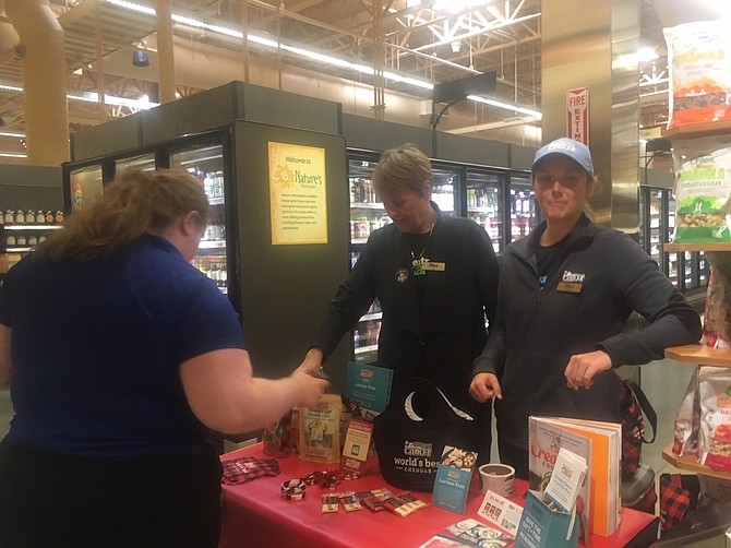 Cheese ambassadors Jo Sable Courtney and Cassie Sutton in Kingstowne, on their last stop at Wegmans in Kingstowne.
