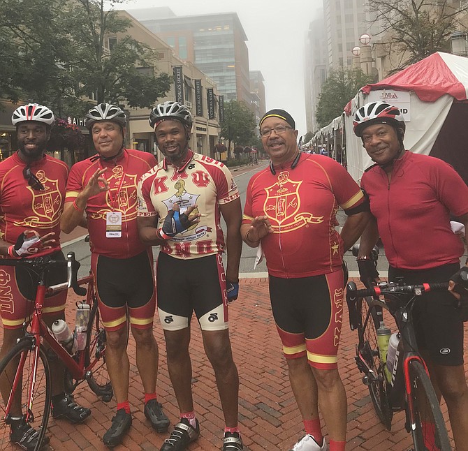 "Diabetes is a big issue in our community," said Omar Savory of Kappa Alpha Psi Phi Nu Pi (far left). He and his fraternity brothers (from left) Tommy Walker of Fairfax Station, David Janifer of Riverbend, Md., Dr.Billy Taylor of Columbia, Md and Kevin Varlowe of Bethesda set out to participate in the American Diabetes Association 2018 Tour de Cure: NOVA in Reston on Saturday, Sept. 8, 2018.