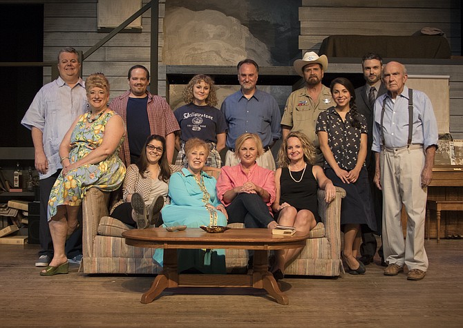 Starring in LTA’s production of “August: Osage County” are, front row, Gayle Nichols-Grimes as Mattie Fae Aiken, Carlotta Capuano as Ivy Weston, Diane Sams as Violet Weston, Nicky McDonnell as Barbara Fordham, and Elizabeth Keith as Karen Weston. Back row: Tom Flatt as Charlie Aiken, Greg Wilczynski as Little Charles Aiken, Camille Neumann as Jean Fordham, Michael Fisher as Bill Fordham, Paul Donahoe as Sheriff Deon Gilbeau, Katarina Frustaci as Johnna Monevata, Eric Kennedy as Steve Heidebrecht, and Fred C. Lash as Beverly Weston.