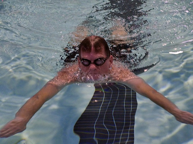 Jim Park practices breaststroke at Mount Vernon RECenter on Belle View Boulevard in preparation for the Northern Virginia Senior Olympics.
