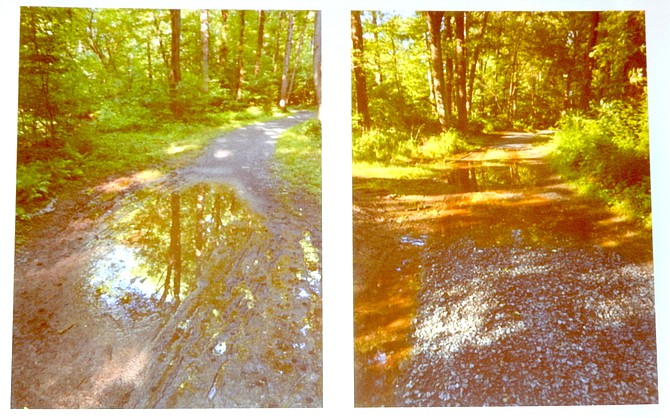 These photos show degradation of the gravel trail after a rain.