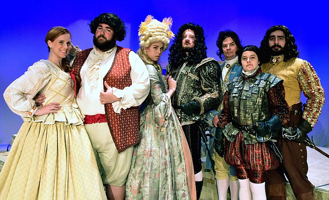 Cast of the Providence Players production of John Strand’s comedy “Lovers and Executioners.” From left: Jaclyn Robertson, Joshua McCreary, Emily-Grace Rowson, Chuck O’Toole, Chris Persil, Kirstin K. Apker and Scotty Stofko.