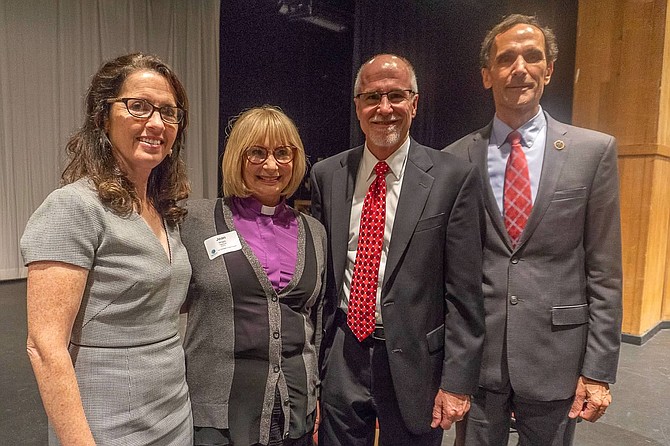 Pictured at the Climate Crisis Forum, from left: Dr. Samantha Ahdoot, MD, FAAP, Chair and Co-founder, Virginia Clinicians for Climate Action; Rev. Dr. Jean Wright; Major General Rick Devereaux, USAF (Ret.), Former Director of Operational Planning, Policy, & Strategy, U.S. Air Force
Advisory Board, Center for Climate and National Security; Supervisor Dan Storck (D-Mt. Vernon).
