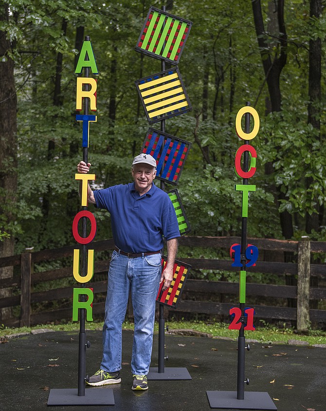 Local artist Jon Fisher with the completed Studio Tour sculpture group, commissioned by TD Bank in honor of Great Falls Studios 15th annual open Studio Tour, Oct. 19-21, 10 a.m. – 5 p.m. throughout Great Falls.