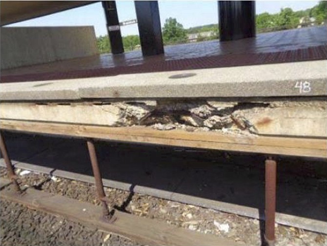 Structural damage at Braddock Road Metro Station.