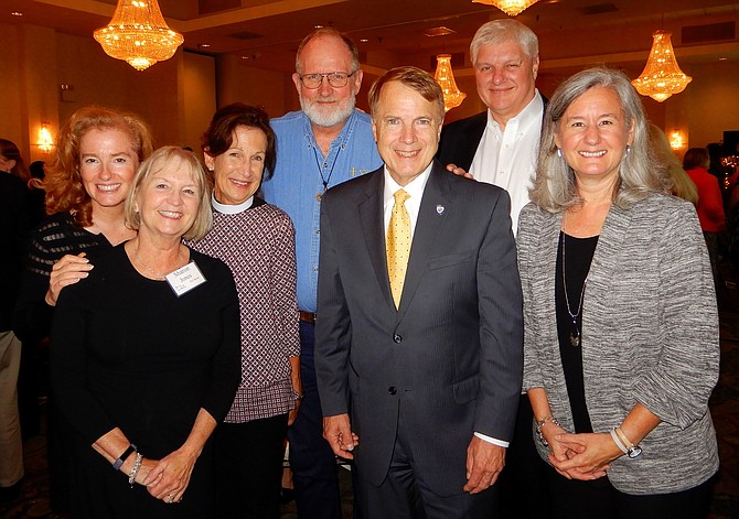 From left, The Lamb Center’s Tara Ruszkowski, Sharon Jones, Patti Brown and Dave Larrabee, Mayor David Meyer, Lamb Center Executive Director John MacPherson and Jobs for Life Coordinator Sharon Hoover.