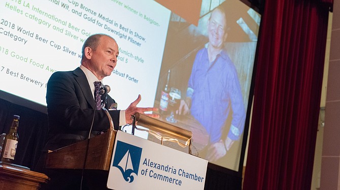 Bill Butcher, founder and president of Port City Brewing Company, was honored as the 2018 Business Leader of the Year at the Alexandria Chamber of Commerce Best In Business Awards Oct. 17 at the George Washington Masonic Memorial.