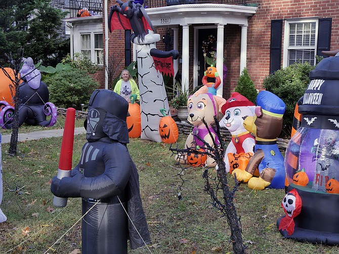 Kathy Mirro surveys her Halloween display at 5501 N 15th Street.