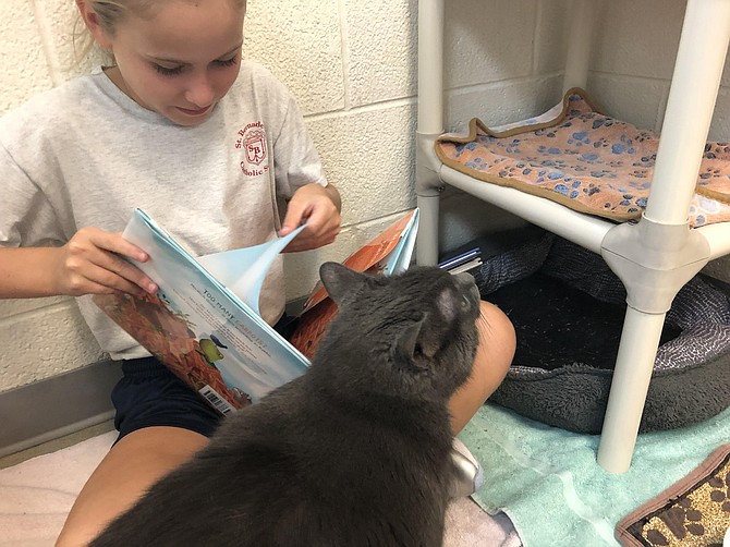 Bella reads to Blue, while he shows his appreciation for her book selection.