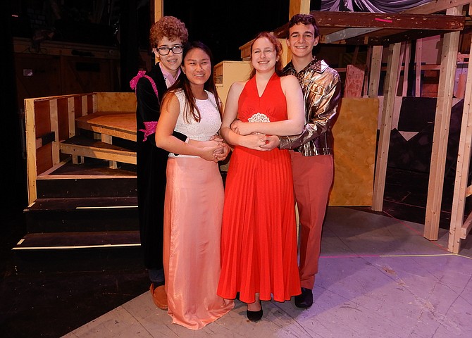 From left, Jak Ketron, Maddie Mangilit, Emma Hitchcock and Adam Hill portray the play’s leading characters at a costume party.