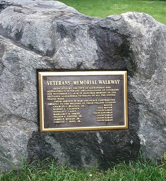 The Veterans' Memorial Rock along the corner of the bike path of the 500 block of South Columbus Street and the 800 block of Wilkes Street.