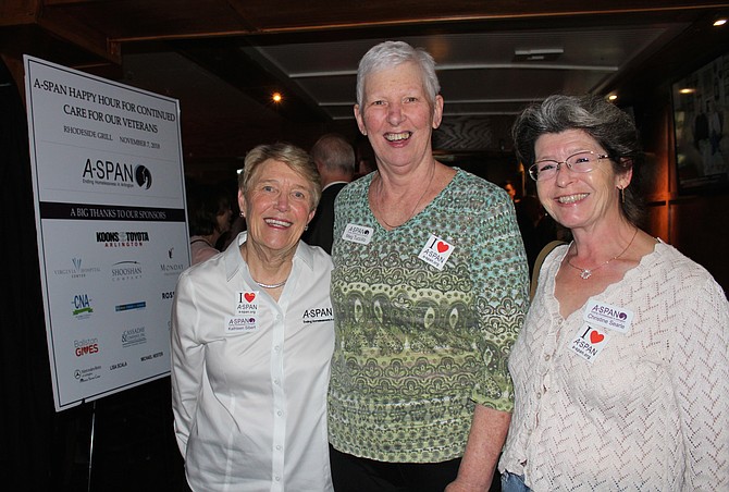 From left: Kathy Sibert, executive director and CEO of A-SPAN with board members  Meg Tuccillo and Christine Searle at the Happy Hour for Continuing Care for Our Vets.