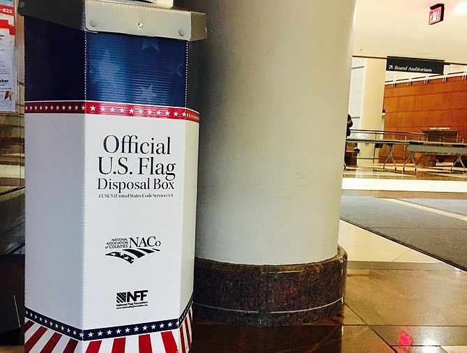Fairfax County announced that the Fairfax County Government Center, located at 12000 Government Center Parkway, Fairfax, has a new flag disposal box located near the main information desk.