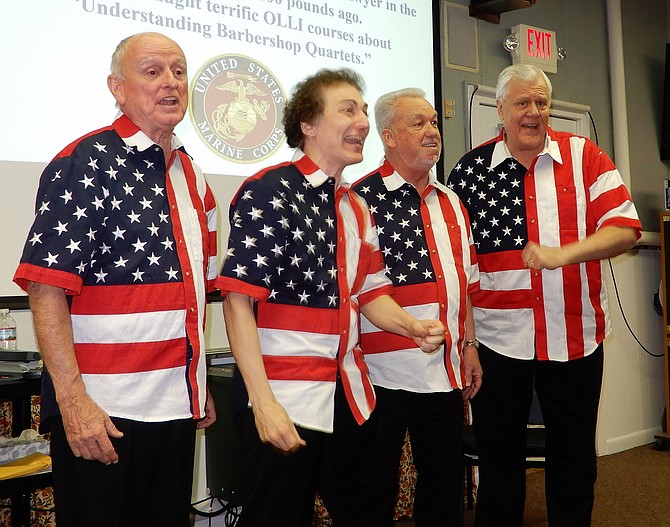 Sympatico, a barbershop quartet with the Fairfax Jubil-Aires, performs patriotic songs.