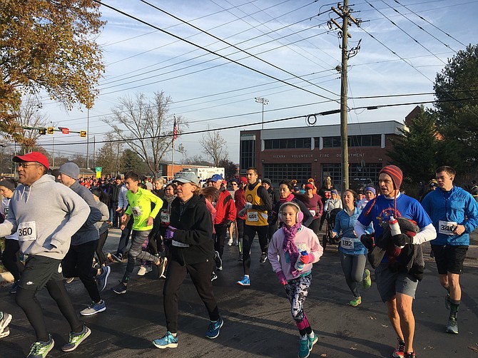 Runners set off from Vienna’s Volunteer Fire Department on Nov. 18 for the town’s annual Turkey Trot.