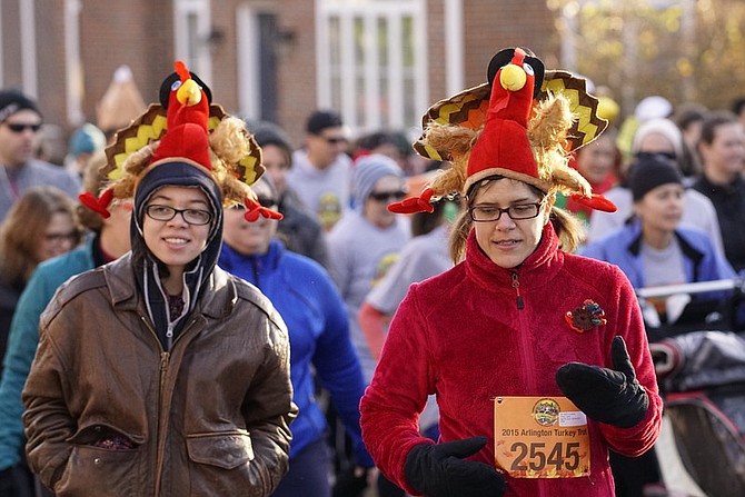 Two Arlington runners completed the race in turkey hats.