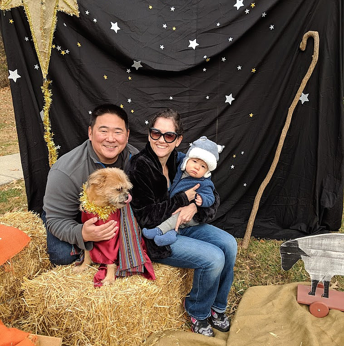 The Third Annual Puppy Nativity will be held Dec. 8 at The Church of the Good Shepherd (United Methodist) in Vienna. Pastor Eric Song, shown with his family and their dog, started the event as a creative way to involve the community in celebrating the Christmas season.