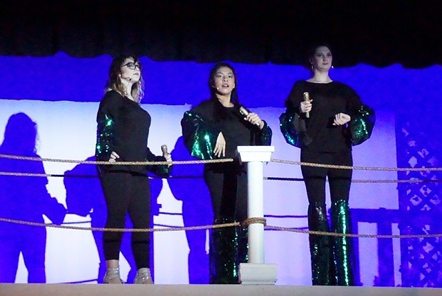 From left: Ellie Hubbard, Angeline Ignacio, Maggie Landis in Thomas A. Edison High School production of ‘Mamma Mia!’