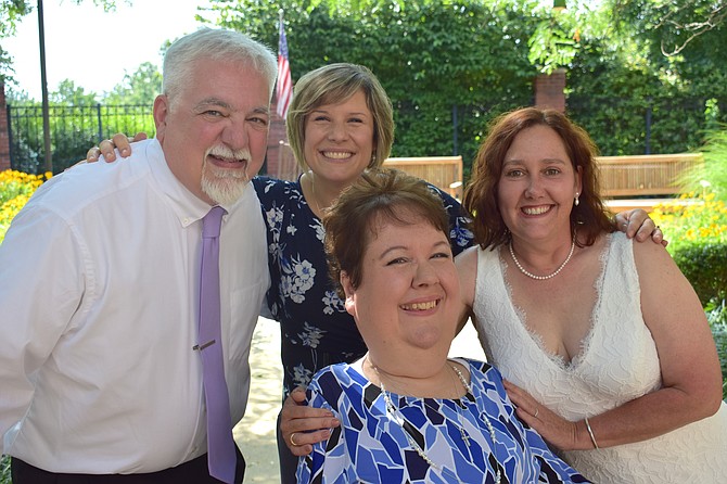 From left: Moe Tardie, Michelle Roseberry (a Sunrise team member for more than 18 years), Irene Di Mezza (Michelle’s sister, a close friend who officiated the ceremony), and Michelle Tardie, celebrating after the ceremony.