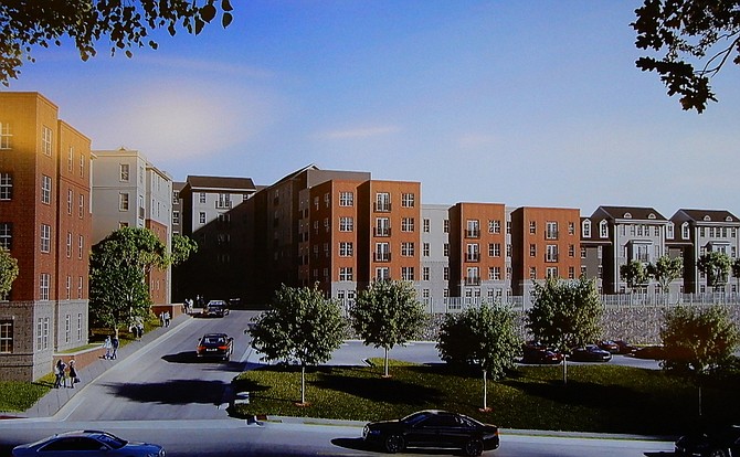 An artist’s view of the architecture planned for Layton Hall Drive looking south.