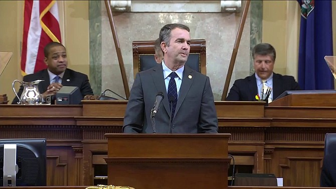 Gov. Ralph Northam gives his second State of the Commonwealth Speech before 140 members of the 2019 General Assembly, on Jan. 9.