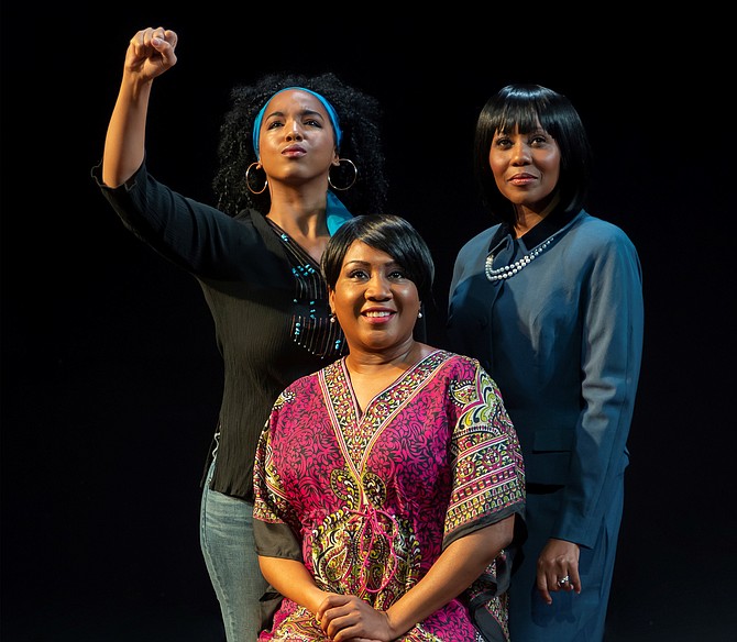 From left: Ayana Reed, Roz White, and Kara-Tameika Watkins star in MetroStage’s “Three Sistahs.”