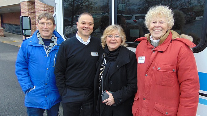 From left:  Stuff the Bus volunteers Vance Zavela of the Office of Public-Private Partnerships with Fairfax County; Joe Donati, store manager at McLean Giant Food; Nancy Stansberry of SHARE, Inc.; and Betsy Rice of SHARE of McLean, Inc. www.shareofmclean.org/