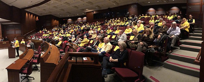 Restonians fill the auditorium and side room for the County of Fairfax Planning Commission Meeting Jan. 23.