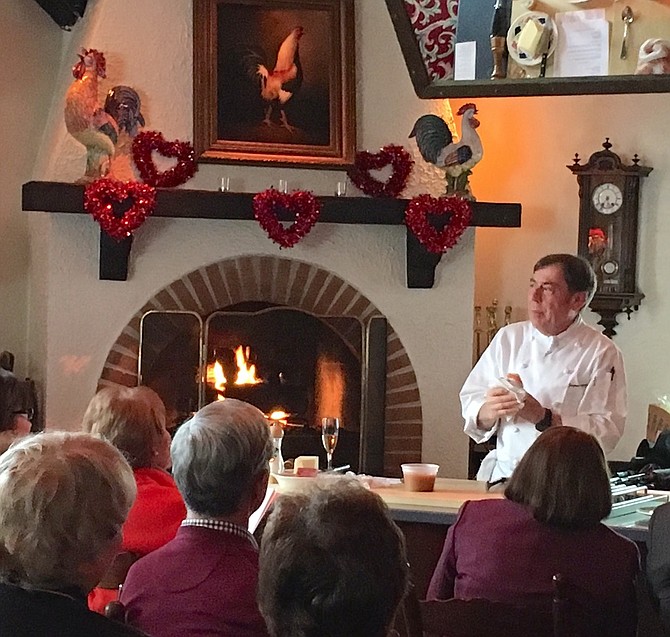 Chef Jacques Haeringer leads one of his annual romantic cooking demonstration and luncheons last Valentine’s Day at L’Auberge Chez François.