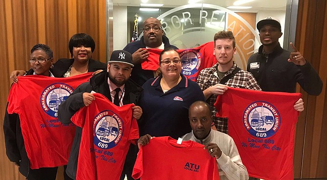 Alexandria DASH bus drivers and Amalgamated Transit Union members at a National Labor Relations Board meeting in Washington, D.C., before a Nov. 15 vote by DASH drivers to unionize.