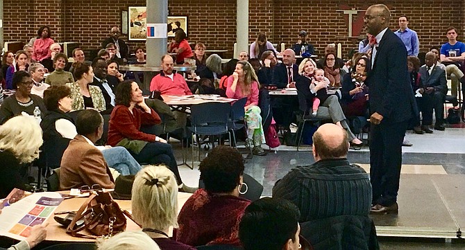 ACPS Superintendent Dr. Gregory Hutchings lays out his “100-Day” vision at T.C. Williams High School last Wednesday, Feb. 6.