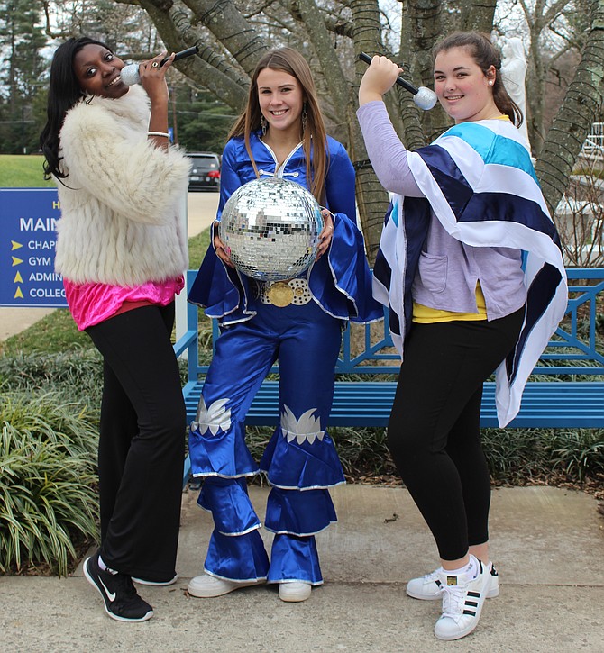 Students rehearse “Mamma Mia” at The Connelly School of the Holy Child in Potomac for opening performance on Feb. 23.