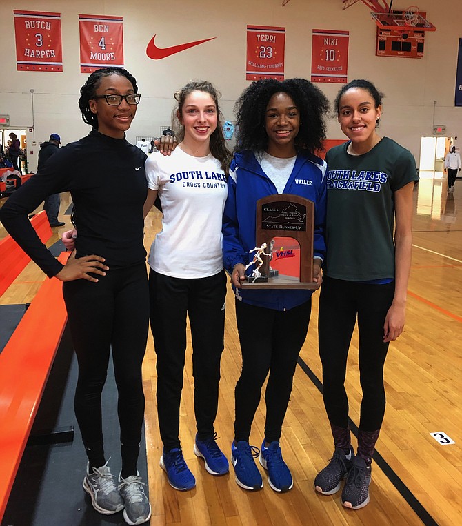 South Lakes High School’s 4x400 meter relay team (from left): Juviannadean Mullings, Emily Lannen, Hannah Waller, Mary Gregory.