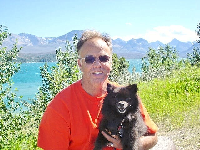 Bruce Andrew Peters with Atlas, on vacation at Glacier National Park.