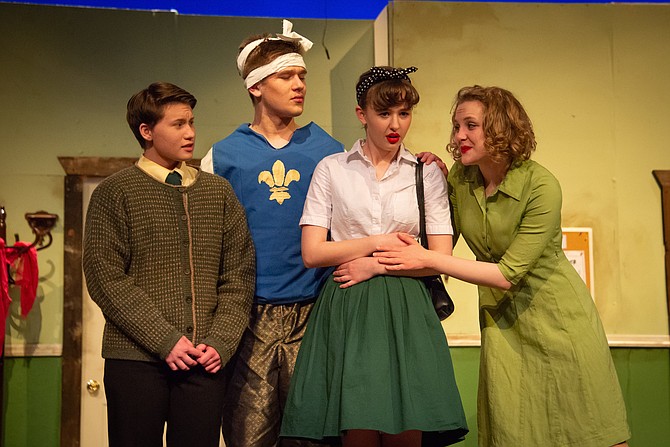 From left:  Michael Totten, Erik Wells, Carolyn Willmore, Camille Neumann in the Lake Braddock Secondary School performance of “Moon Over Buffalo.”