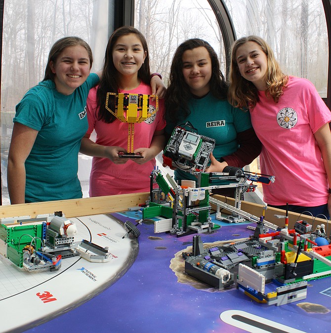 Fusion Four First Lego League Robotics team from Burke consists of seventh graders Emma Hrabak, Minah Sisco, Reira Erickson and Devon Rudolph.