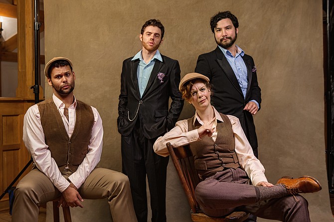 From left: Topher Embrey, Josh Clark, Annabelle Rollison, and Andrew Tung appearing in American Shakespeare Center’s  “The Comedy of Errors.”