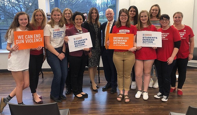 Virginia House Democratic Leader Eileen Filler-Corn and School Board Members Ryan McElveen and Dalia Palchik with members of Students Demand Action.