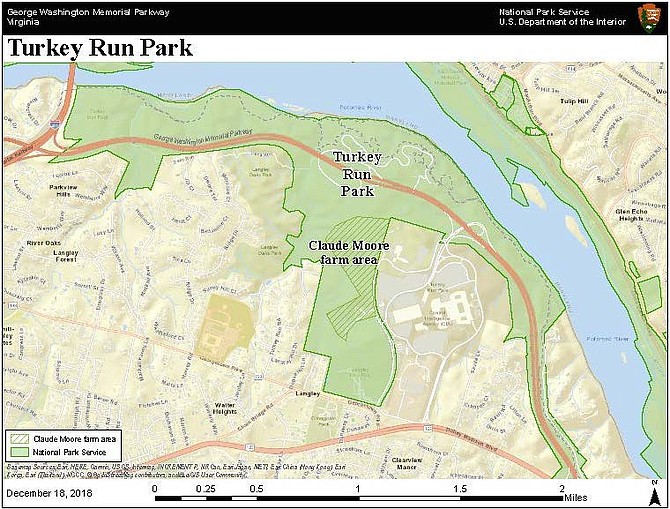 The 69-acre Claude Moore farm area is within Turkey Run Park, one of many sites managed by the National Park Service along the George Washington Memorial Parkway.