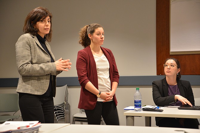 From left: Attorneys Lourdes Venes, Alina Launchbaugh, and Alexandra Lydon formed the panel to discuss Human Trafficking at the McLean District Station Citizens Advisory Committee meeting on March 21.