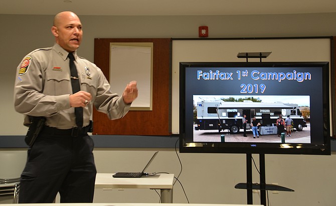 Det. Shawn Carroll addresses the McLean District Station Citizens Advisory Committee about the recruitment efforts and needs of the Fairfax County Police Department.